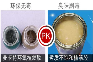 曼卡特植筋膠與劣質(zhì)不飽和植筋膠的對比